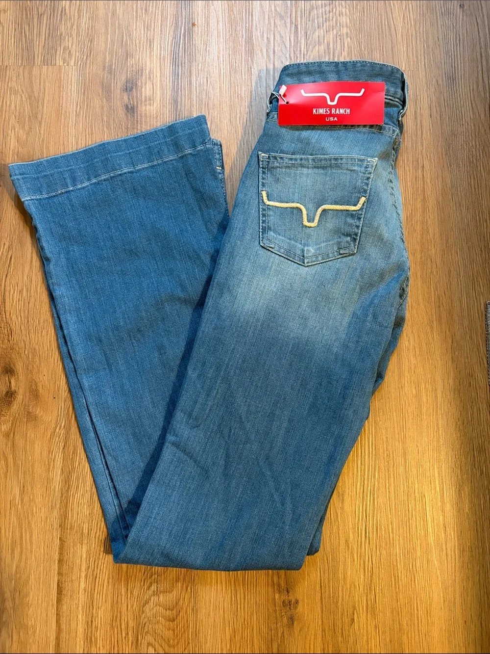 Kimes Ranch Blue Jeans with Yellow Pocket Stitch - Picture 1 of 2